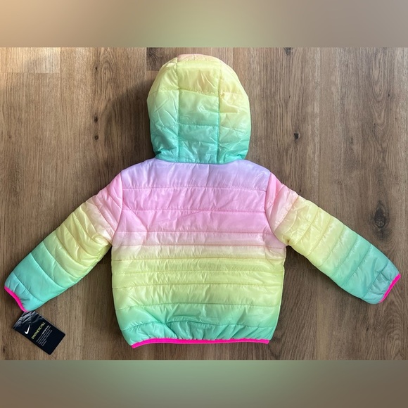 Nike Full-Zip Colorful Puffer Jacket, Pink Yellow Green, Toddler Girl 2T NEW - Picture 2 of 4
